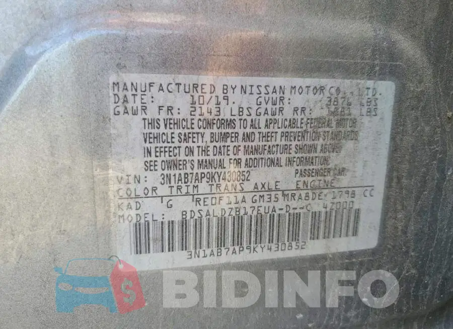 3N1AB7AP9KY430852 Photo# 12