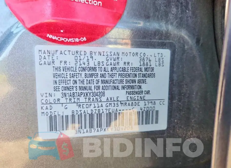 3N1AB7APXKY304208 Photo# 12