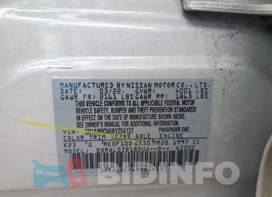 3N1AB8CV6NY254137 Photo# 12