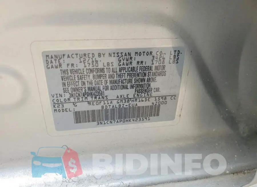 3N1CN7AP0HK423591 Photo# 12
