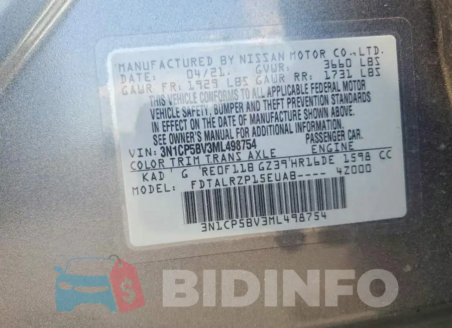 3N1CP5BV3ML498754 Photo# 13