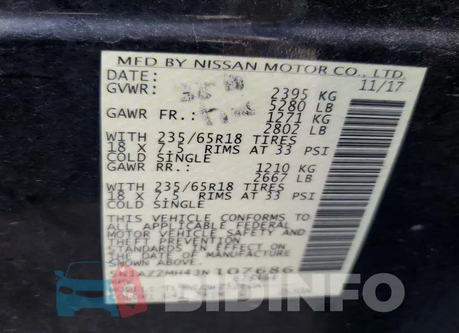 5N1AZ2MH4JN107686 Photo# 14