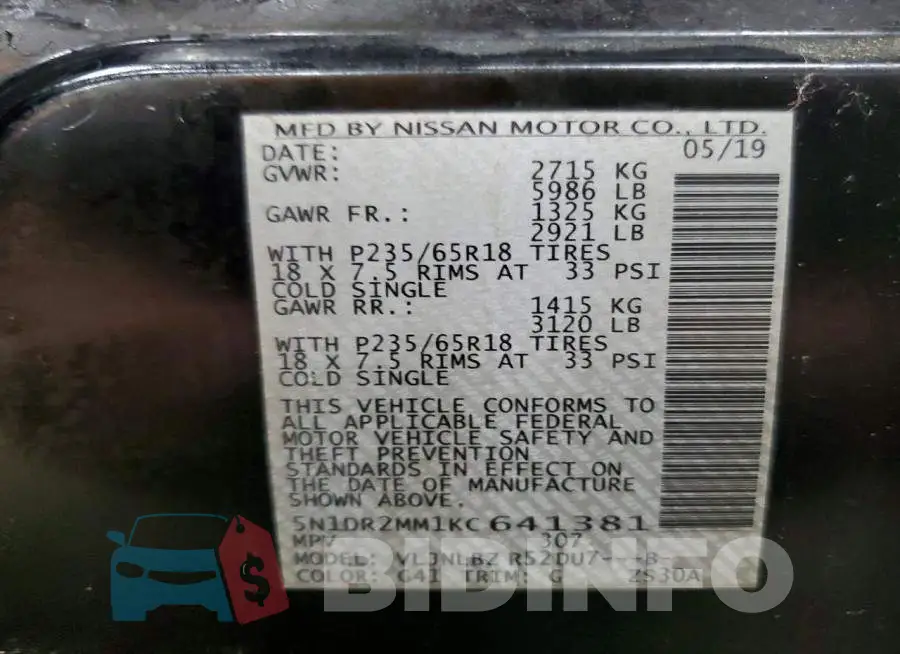 5N1DR2MM1KC641381 Photo# 13