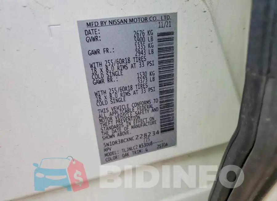 5N1DR3BCXNC228234 Photo# 12