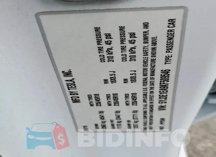 5YJ3E1EA9KF509546 Photo# 12