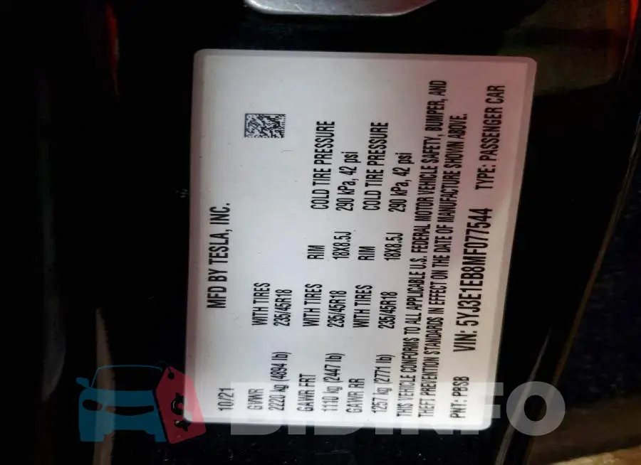 5YJ3E1EB8MF077544 Photo# 12