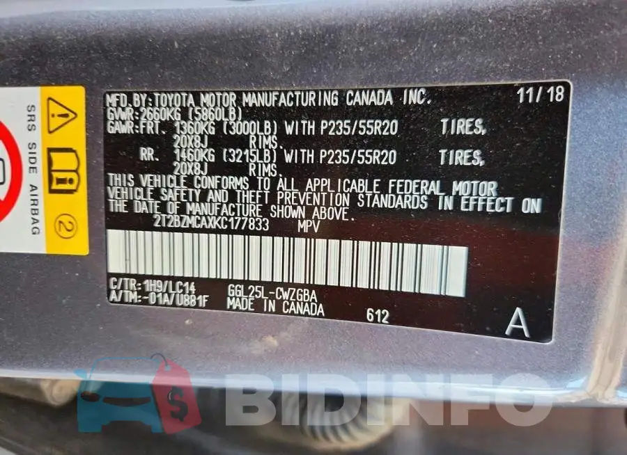 2T2BZMCAXKC177833 Photo# 13