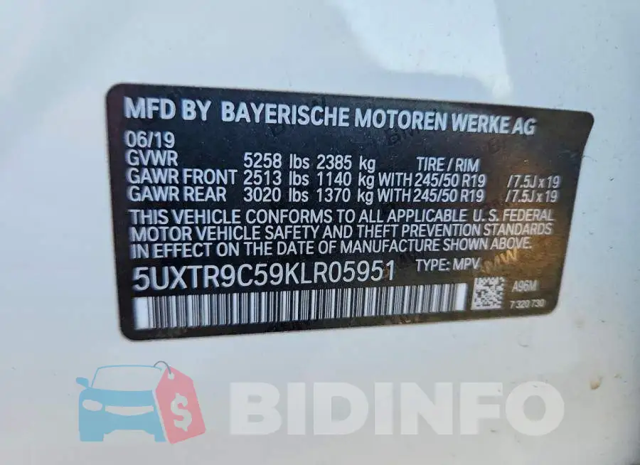5UXTR9C59KLR05951 Photo# 13