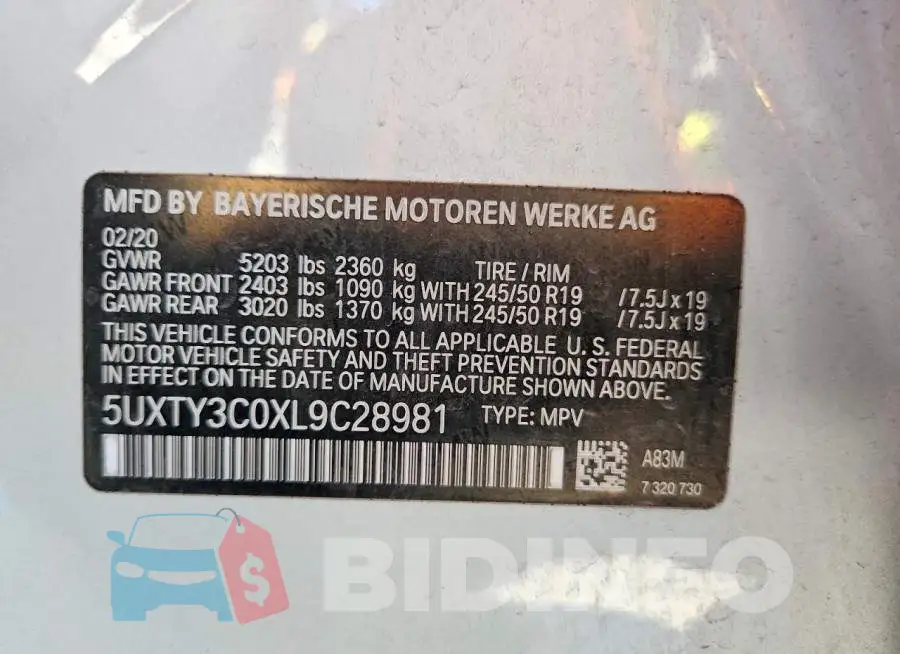 5UXTY3C0XL9C28981 Photo# 13