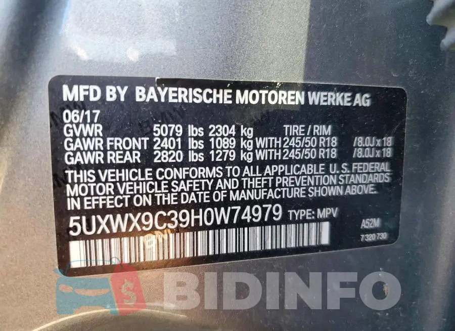 5UXWX9C39H0W74979 Photo# 14