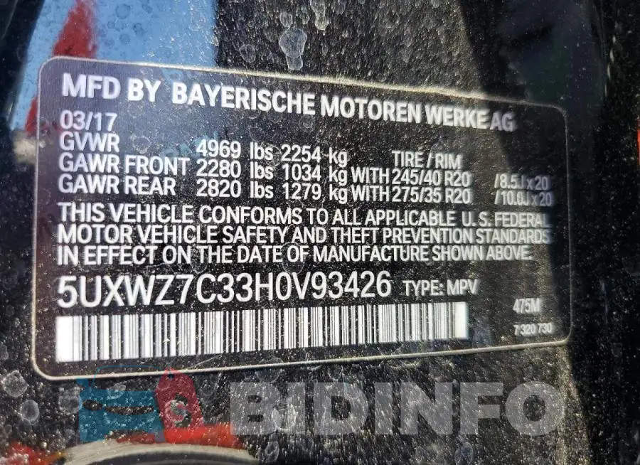 5UXWZ7C33H0V93426 Photo# 13