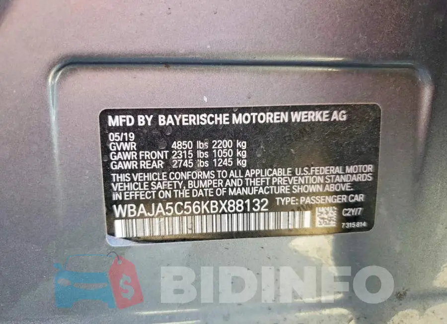 WBAJA5C56KBX88132 Photo# 12