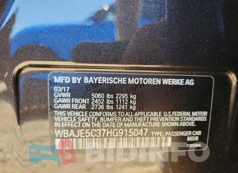 WBAJE5C37HG915047 Photo# 12