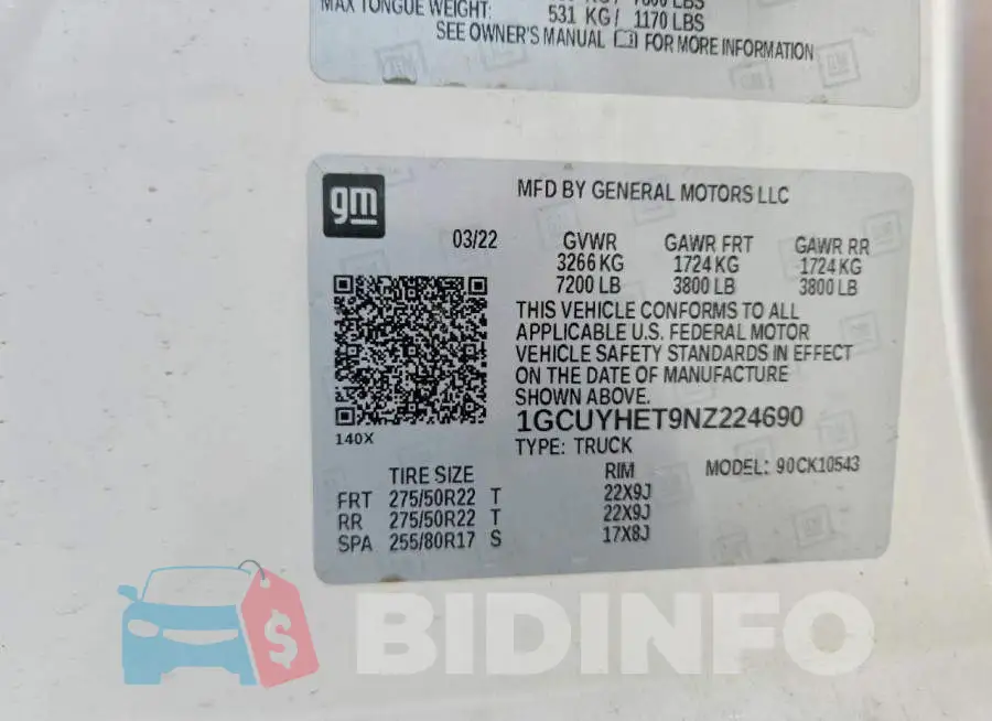1GCUYHET9NZ224690 Photo# 12