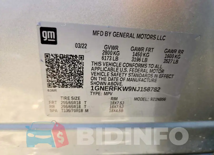 1GNERFKW9NJ158782 Photo# 14
