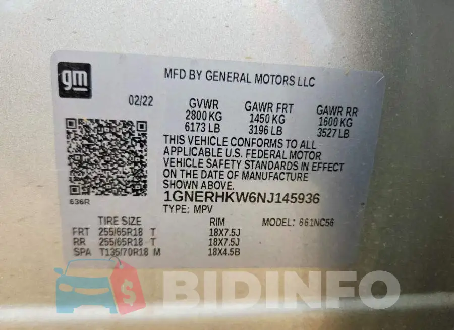 1GNERHKW6NJ145936 Photo# 14