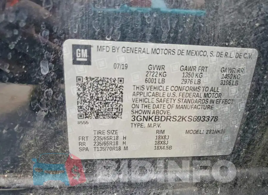 3GNKBDRS2KS693378 Photo# 13