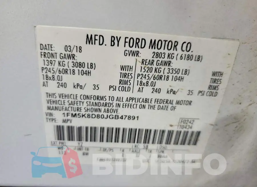 1FM5K8D80JGB47891 Photo# 13