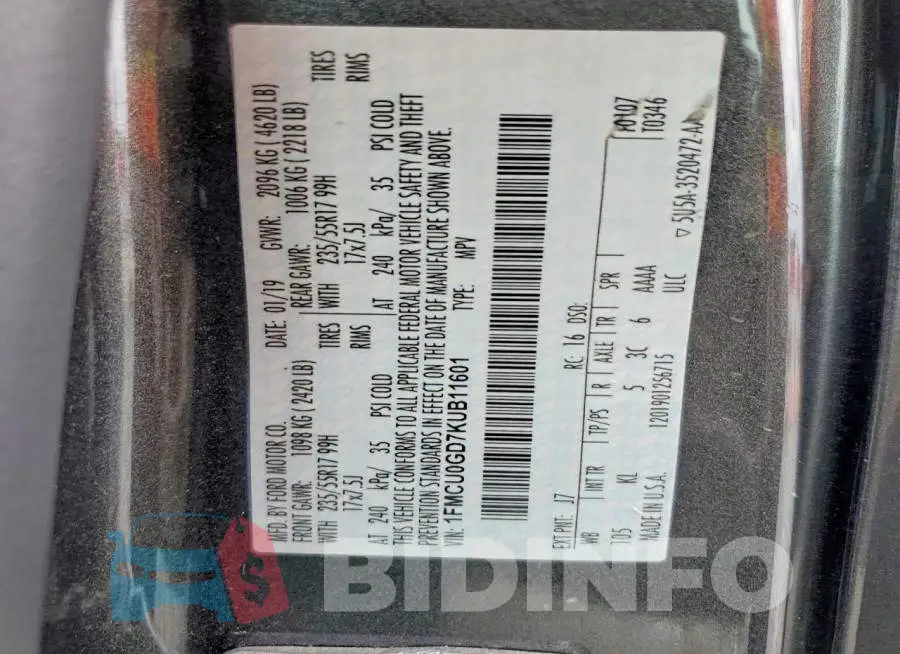 1FMCU0GD7KUB11601 Photo# 13