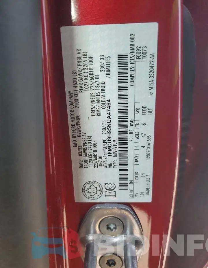 1FMCU9H95NUA47464 Photo# 14