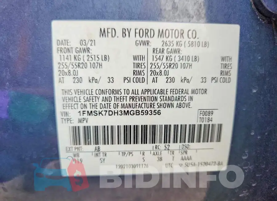 1FMSK7DH3MGB59356 Photo# 13