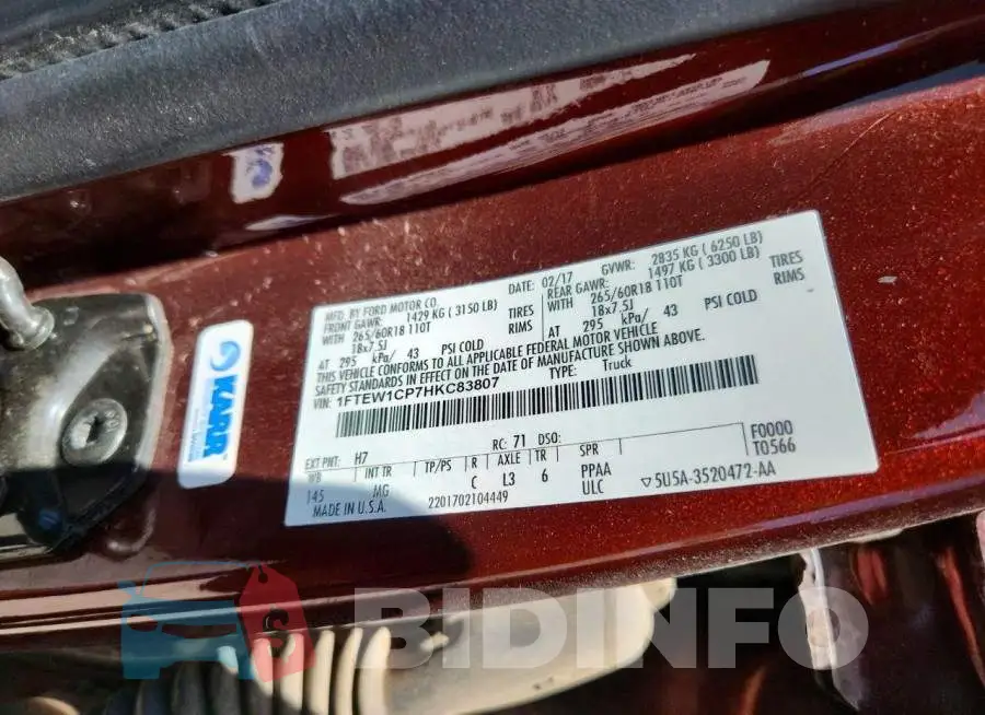 1FTEW1CP7HKC83807 Photo# 12