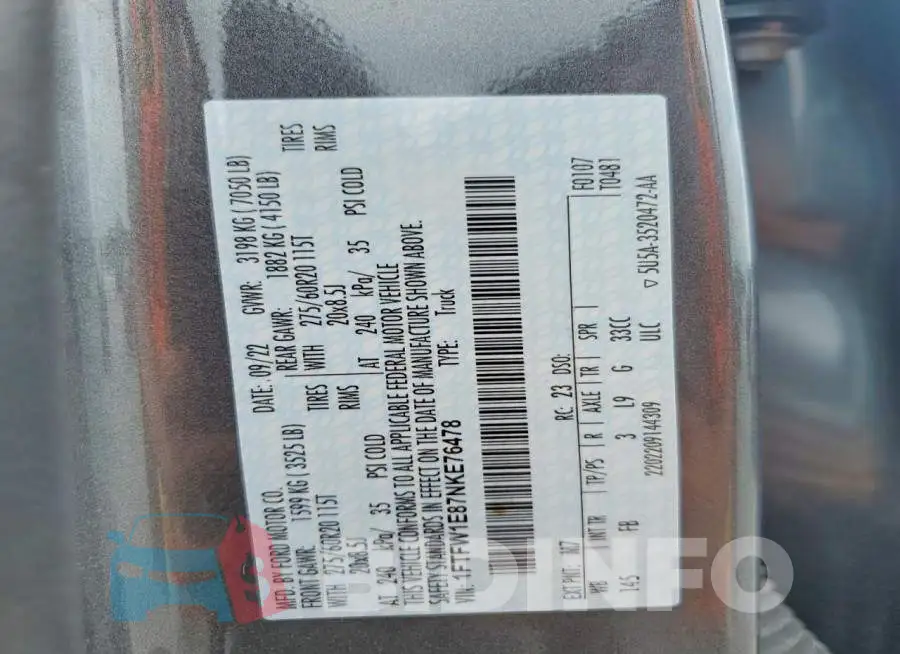 1FTFW1E87NKE76478 Photo# 12