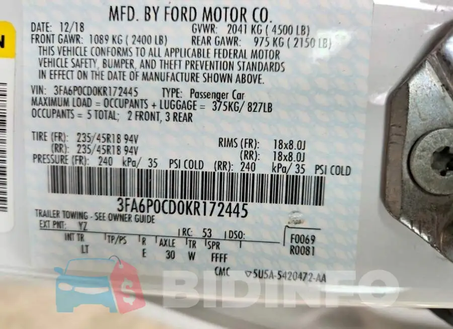 3FA6P0CD0KR172445 Photo# 12