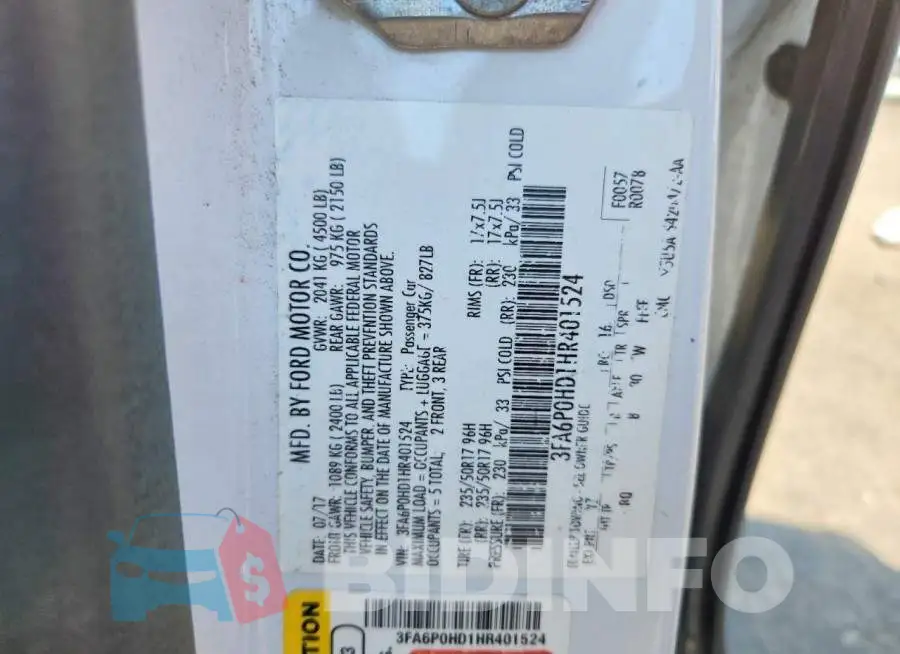 3FA6P0HD1HR401524 Photo# 12