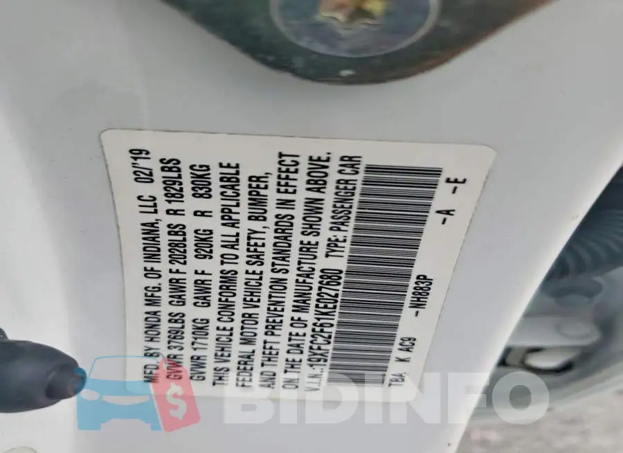 19XFC2F61KE027680 Photo# 12