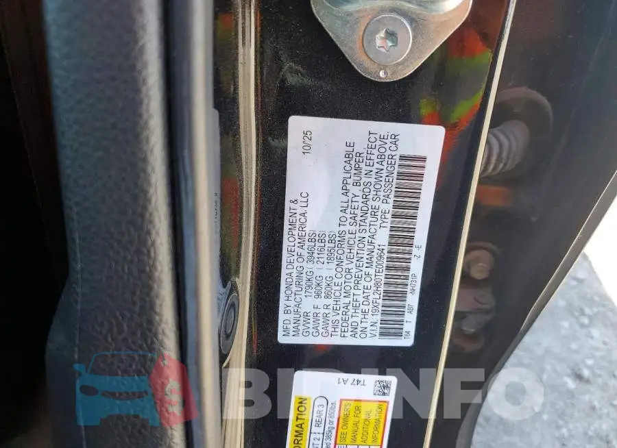 19XFL2H80TE009641 Photo# 12