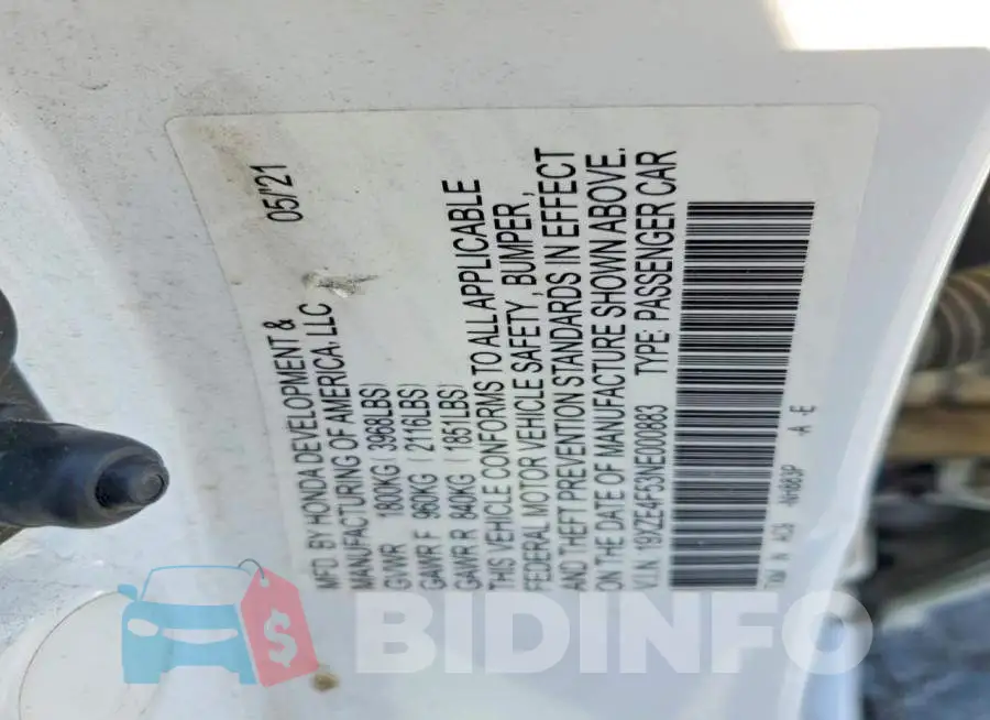 19XZE4F53NE000883 Photo# 12
