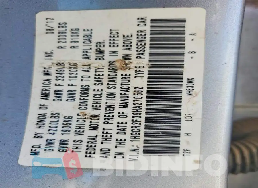 1HGCR2F39HA270562 Photo# 13