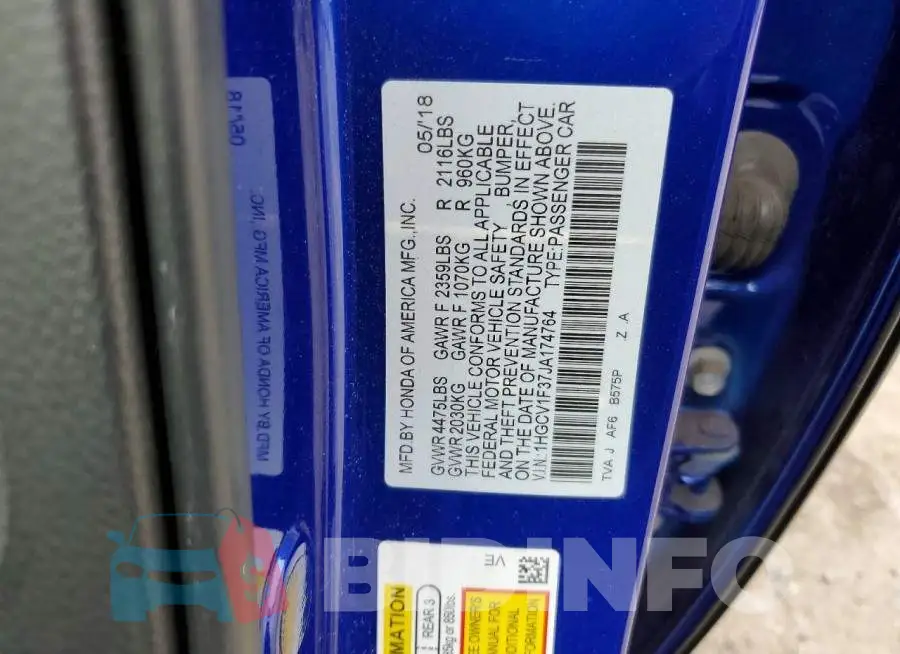 1HGCV1F37JA174764 Photo# 12
