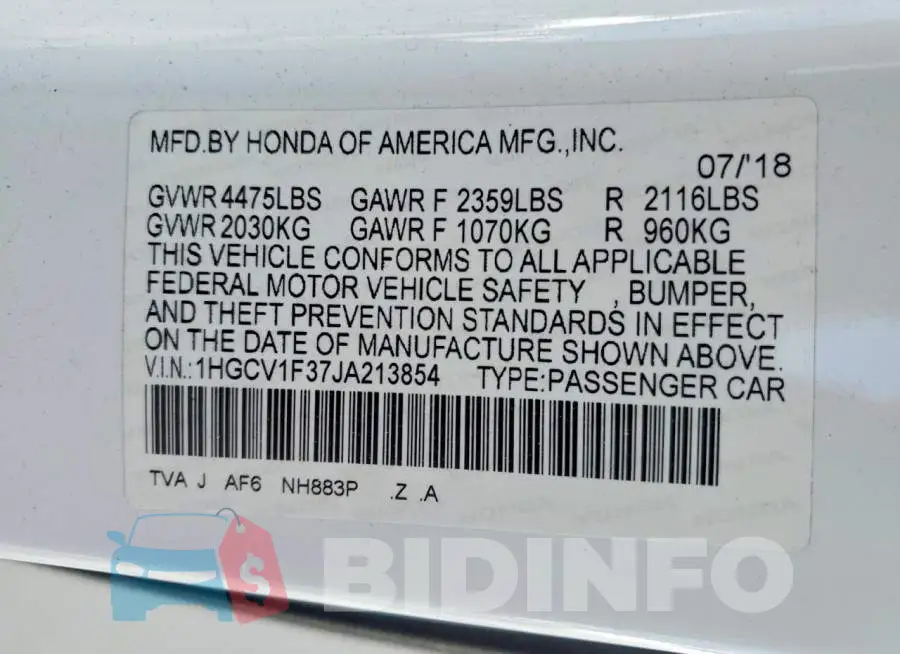 1HGCV1F37JA213854 Photo# 12