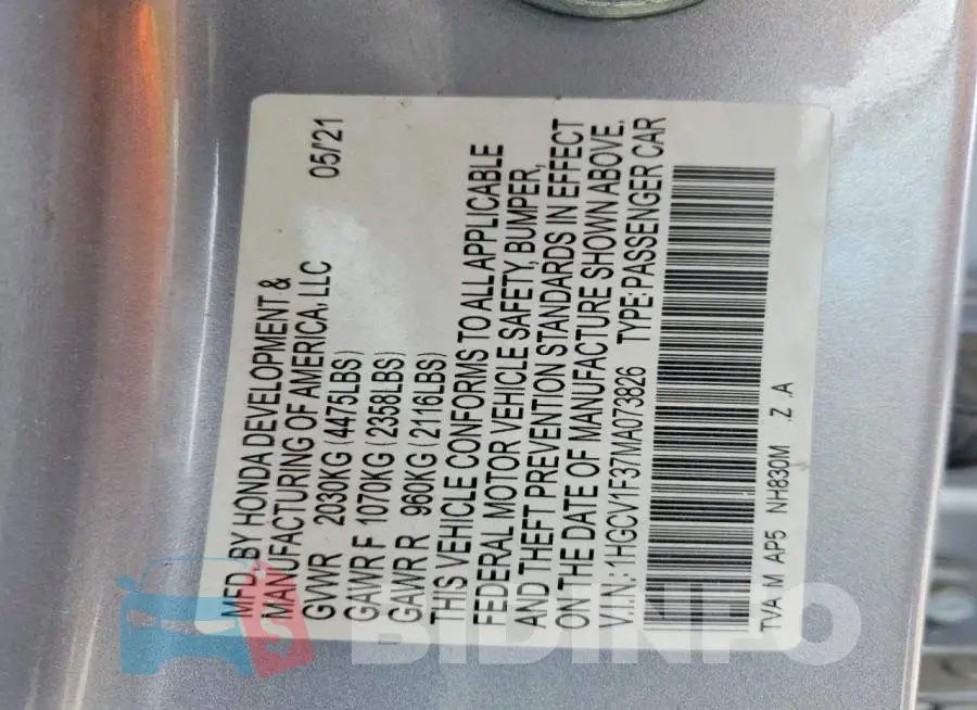 1HGCV1F37MA073826 Photo# 13