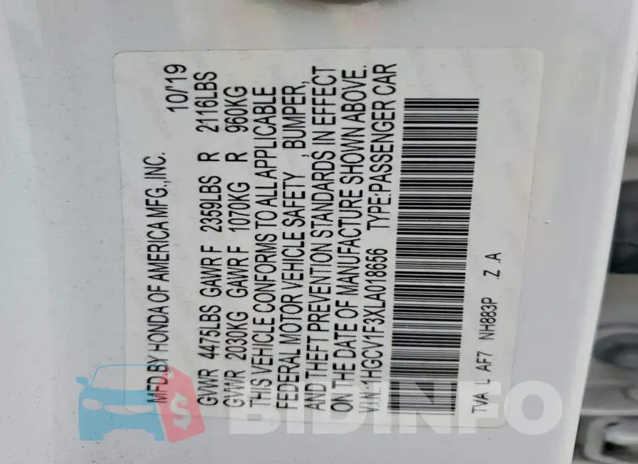 1HGCV1F3XLA018656 Photo# 12