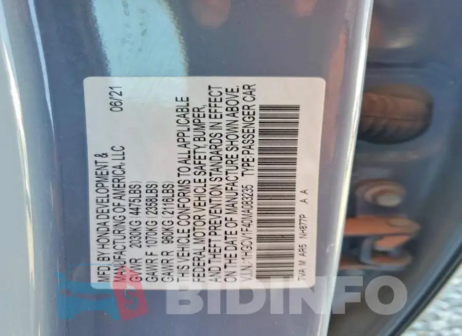 1HGCV1F40MA083235 Photo# 13