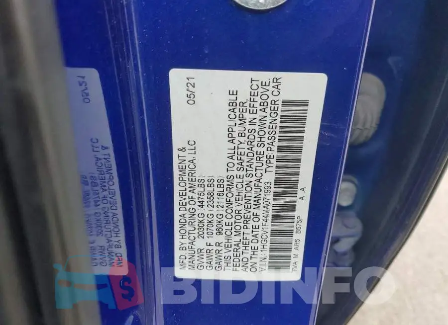 1HGCV1F44MA071993 Photo# 12