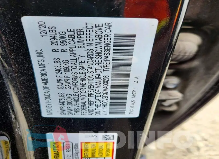 1HGCV2F37MA008206 Photo# 12