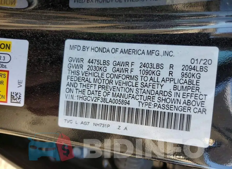 1HGCV2F38LA005894 Photo# 12