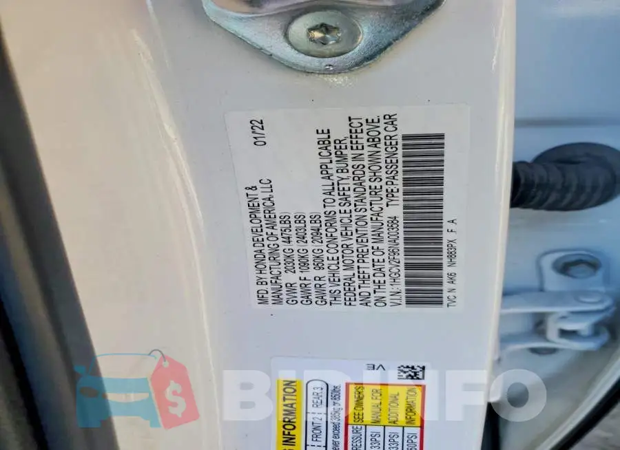 1HGCV2F96NA003584 Photo# 12