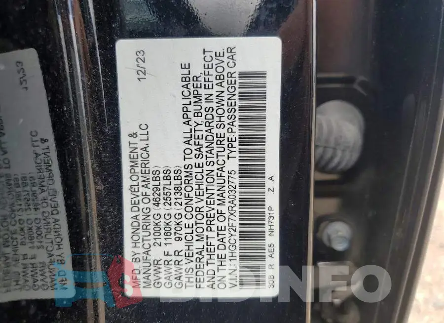 1HGCY2F7XRA032775 Photo# 12