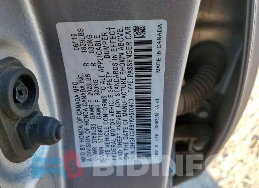2HGFC2F61KH570470 Photo# 12