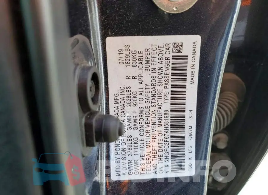 2HGFC2F67KH581988 Photo# 12