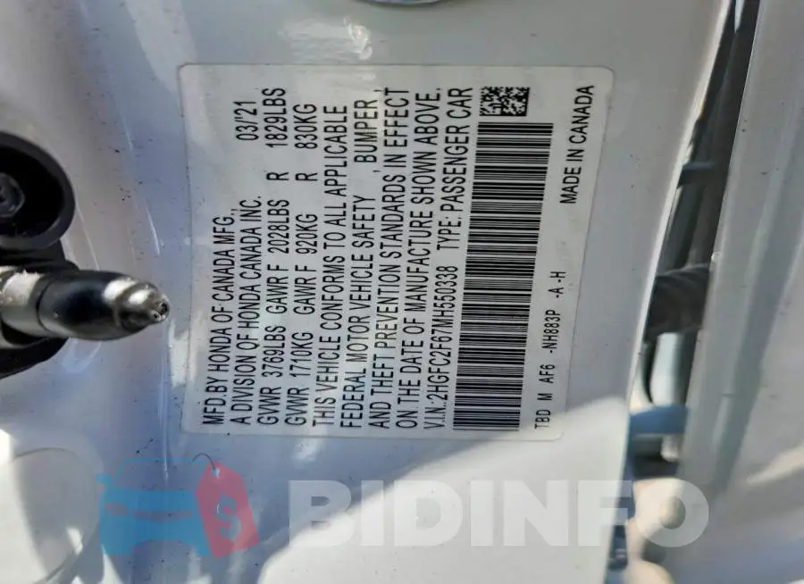 2HGFC2F67MH550338 Photo# 12