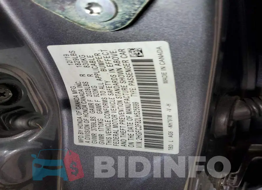 2HGFC2F82LH525699 Photo# 13
