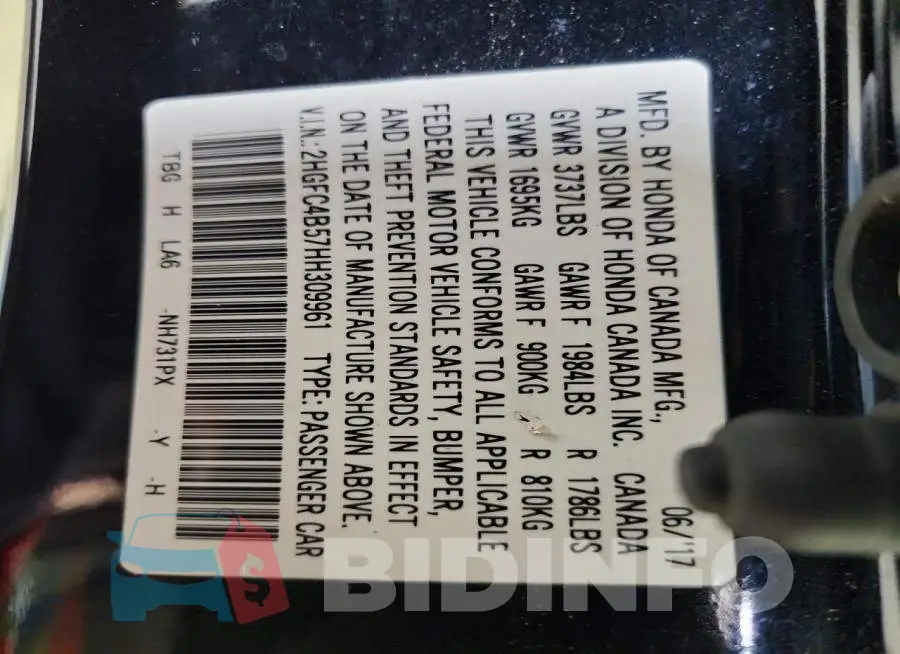 2HGFC4B57HH309961 Photo# 13