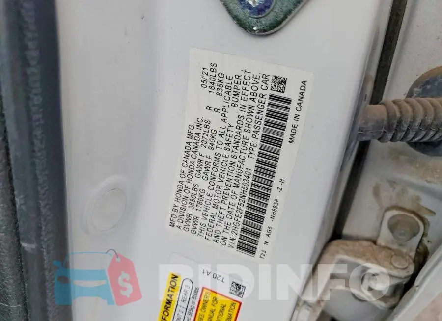 2HGFE2F52NH503401 Photo# 12