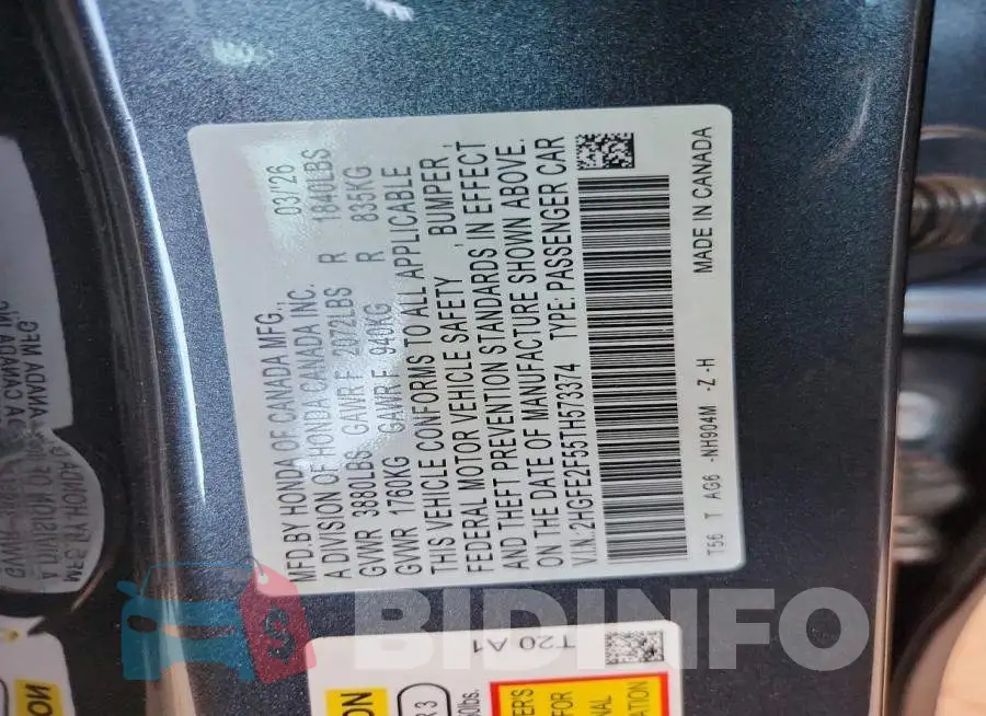2HGFE2F55TH573374 Photo# 12